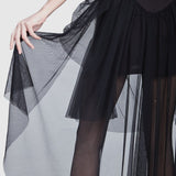 A close-up of a black embroidered drap dress by Faith Connexion, a brand of luxury clothes