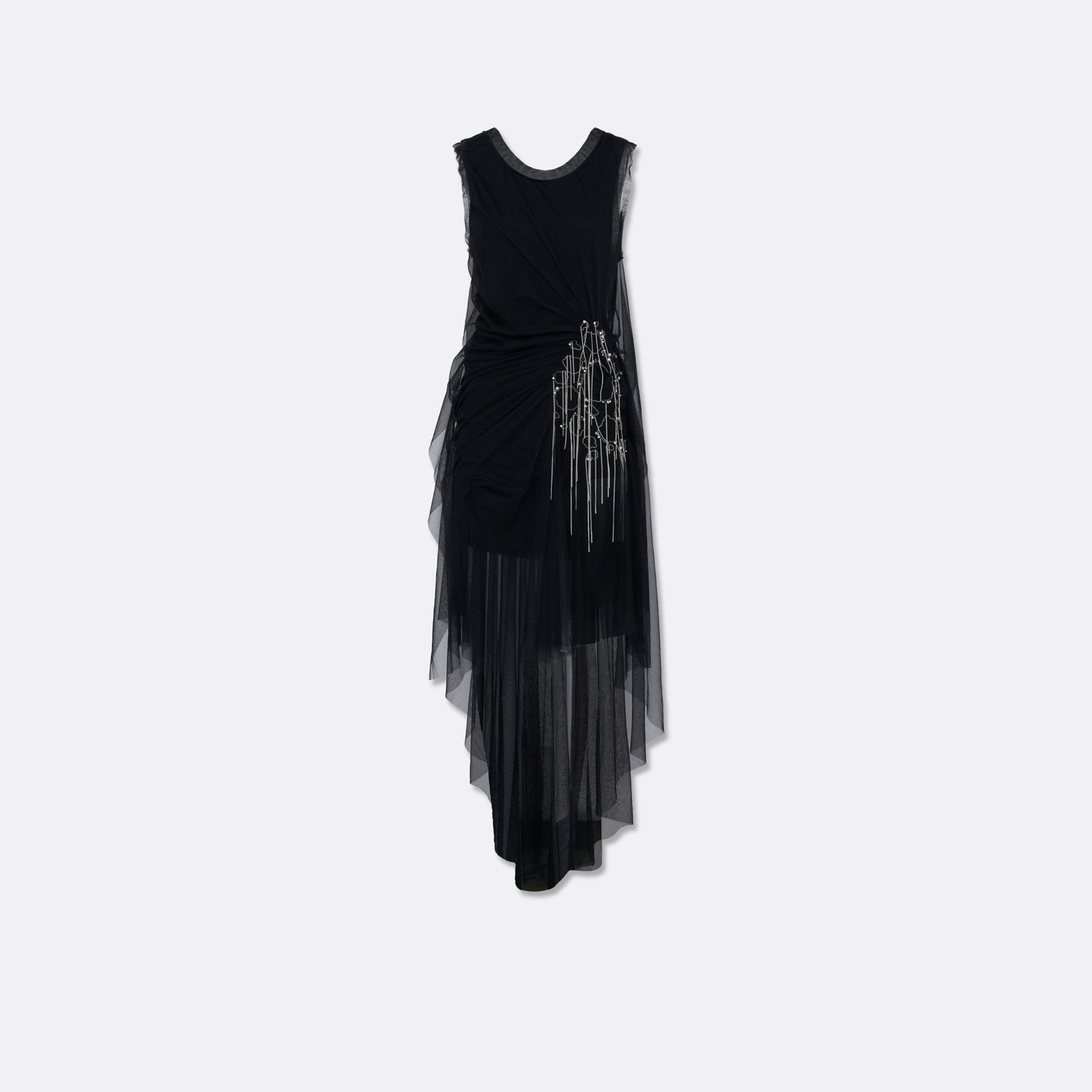 EMBROIDERED DRAPED TULLE DRESS