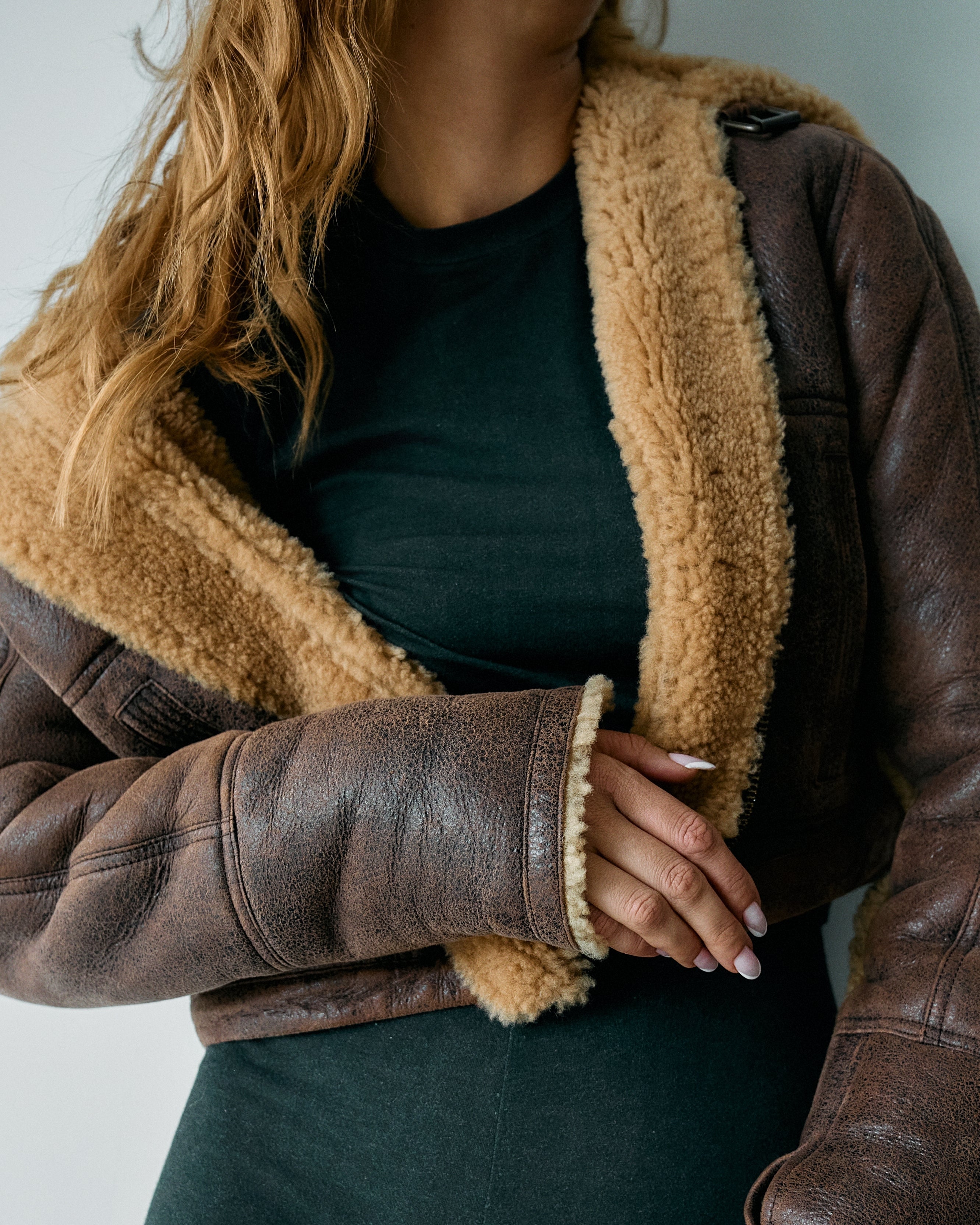 BROWN SHEARLING BOMBER JACKET - FAITH CONNEXION – Faith Connexion