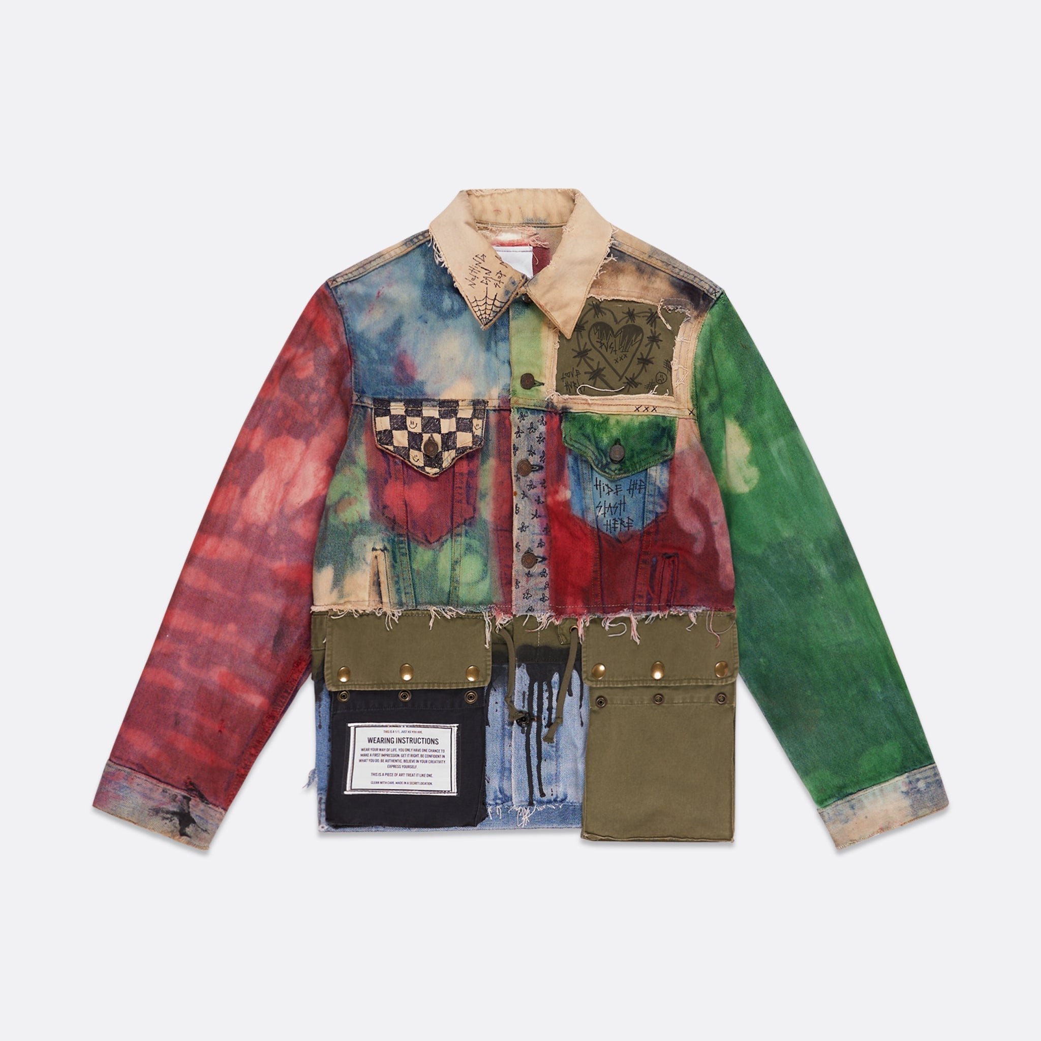 HANDCRAFTED UPCYCLED DENIM JACKET WITH GRAFFITI-INSPIRED DESIGN