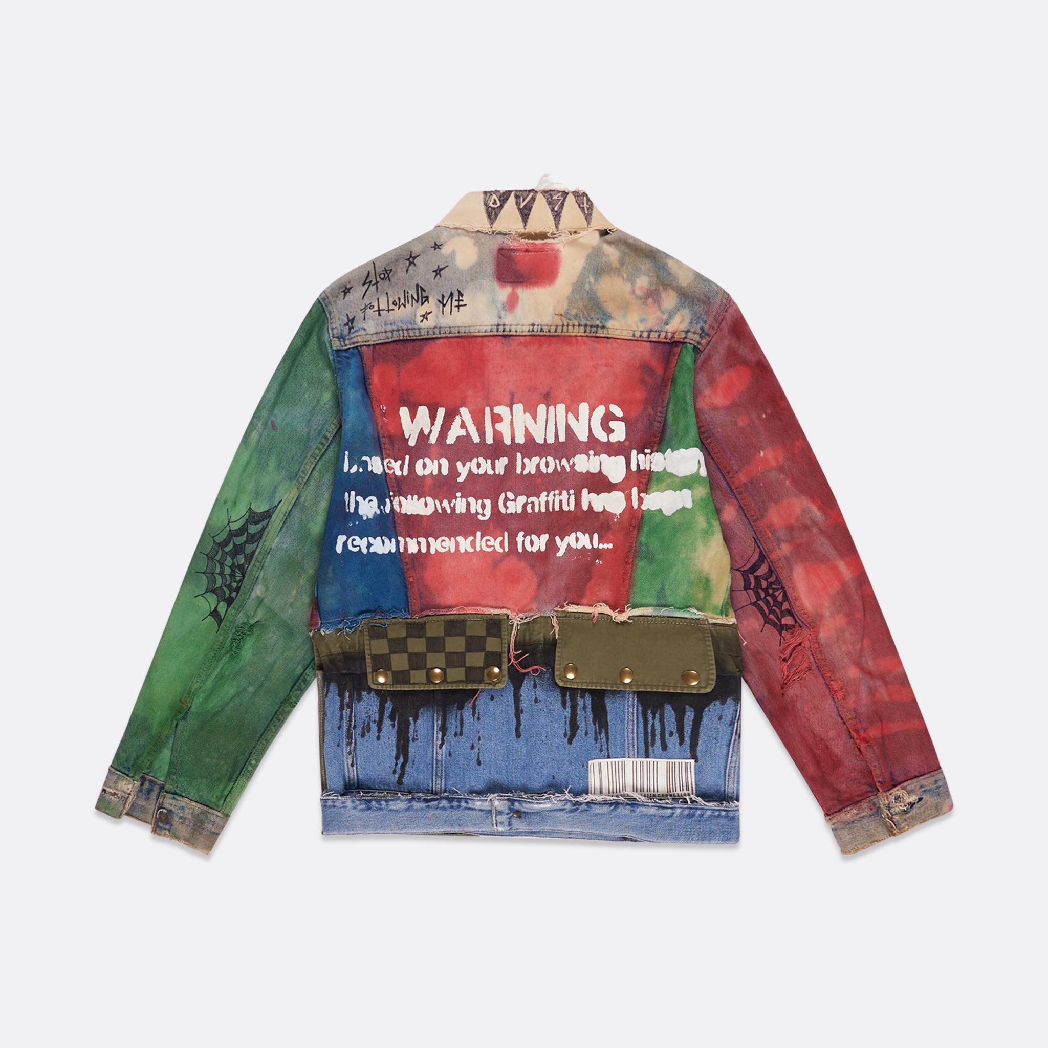 HANDCRAFTED UPCYCLED DENIM JACKET WITH GRAFFITI-INSPIRED DESIGN