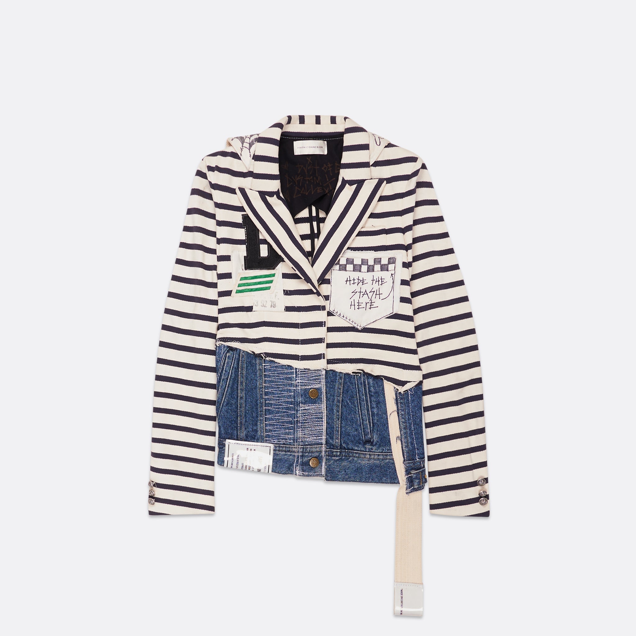 UPCYCLED STRIPED COTTON JACKET WITH DENIM | FAITH CONNEXION