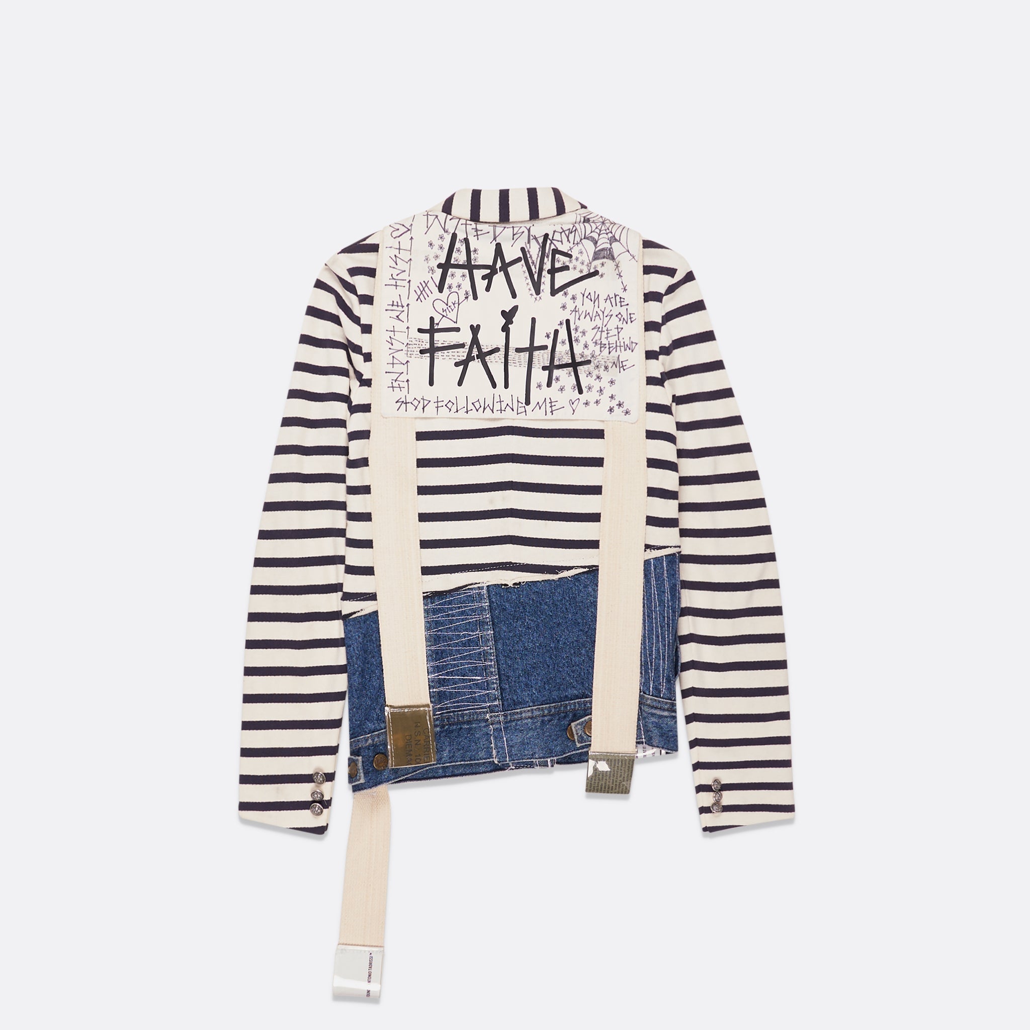 UPCYCLED STRIPED COTTON JACKET WITH DENIM | FAITH CONNEXION