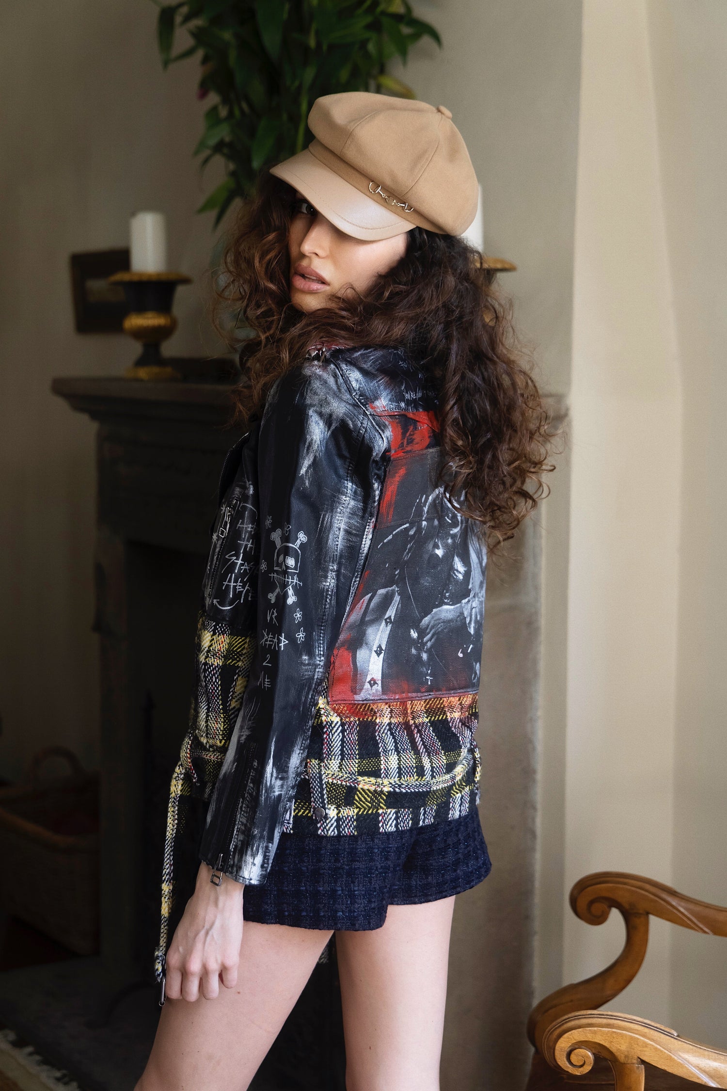 WOMAN UPCYCLED LEATHER AND WOOL JACKET